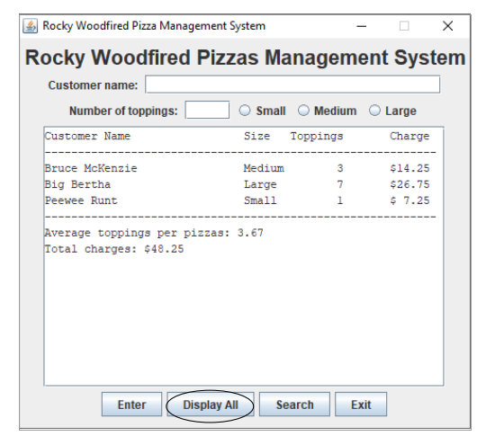  Display all pizza orders: displayAll()